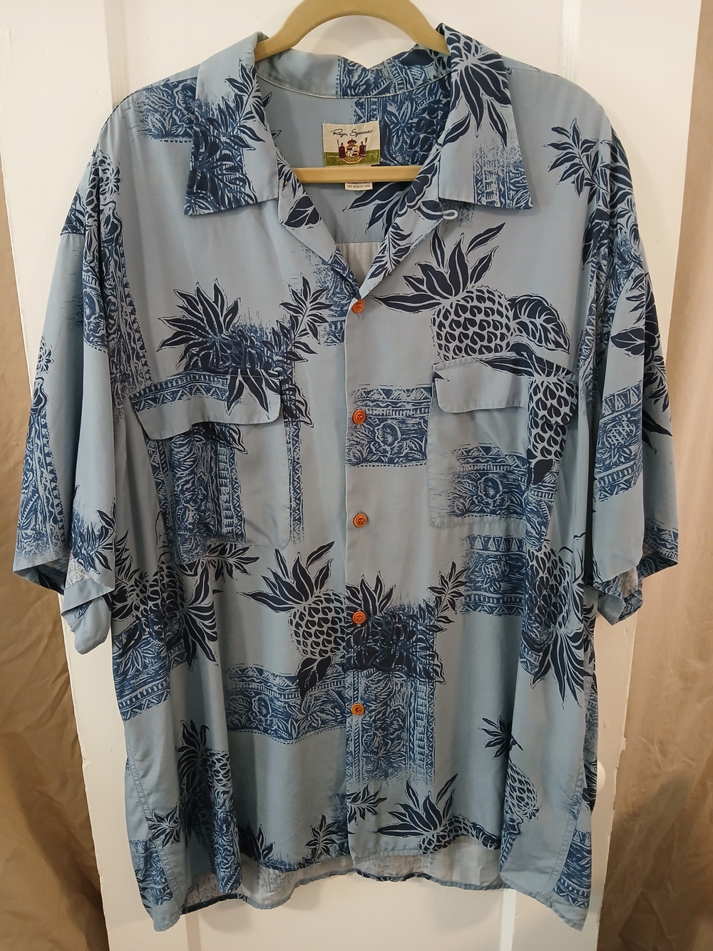 Vintage Reyn Spooner Blue Pineapple Print Camp Shirt [146]